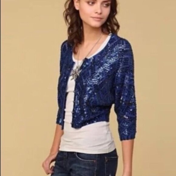 Free People Sweaters - Free People Blue Sequin Cardigan